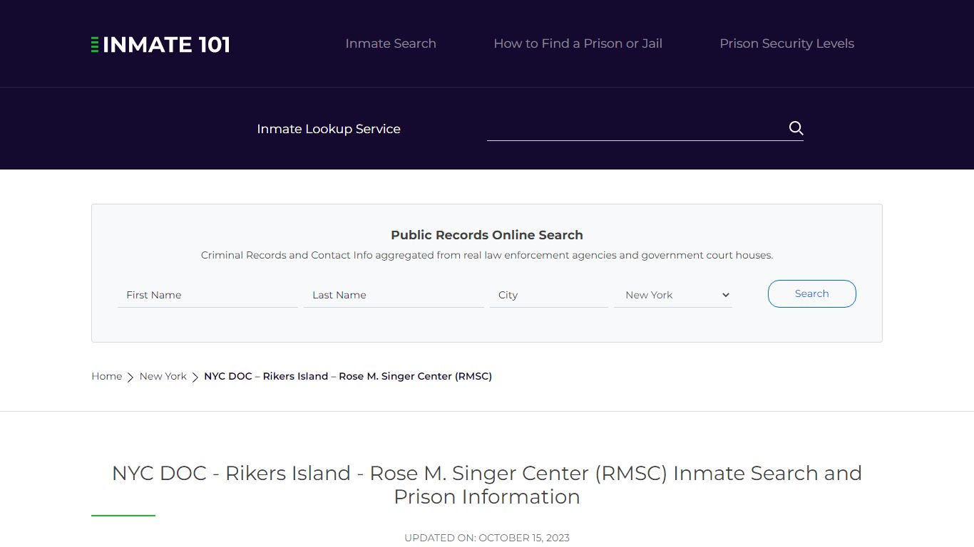 NYC DOC - Rikers Island - Rose M. Singer Center (RMSC) Inmate Search ...